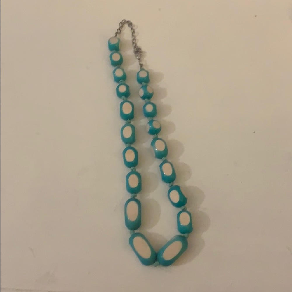 Aqua blue and white beaded necklace